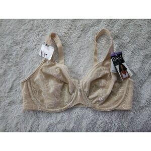 Bali 3446 Lace Back Smoothing Minimizer Underwire Bra Beige Soft Taupe 36D NWT